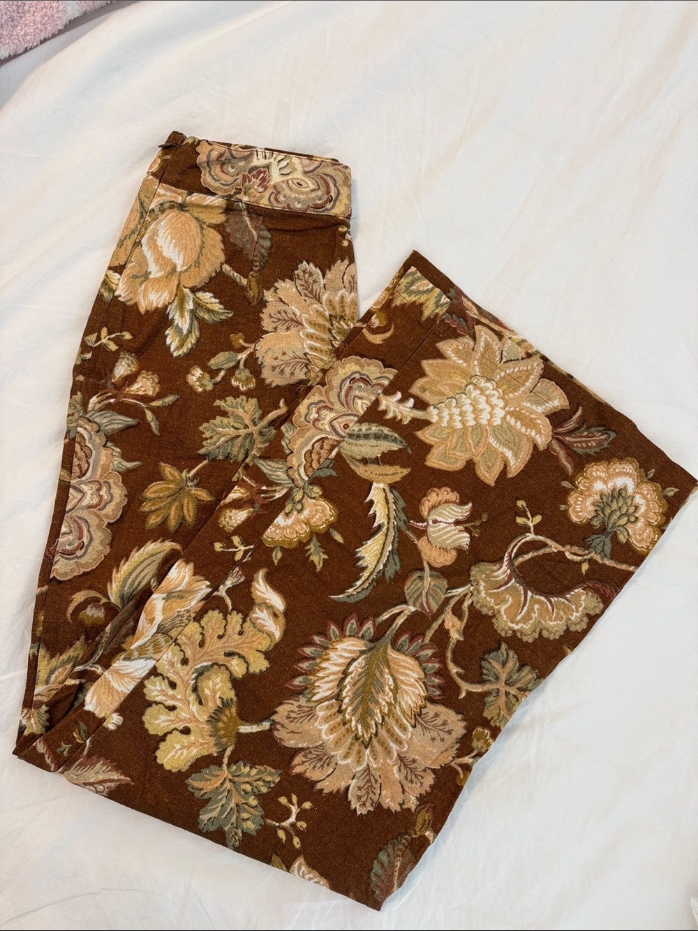 Sezane Brown Floral Wide-Leg Trousers